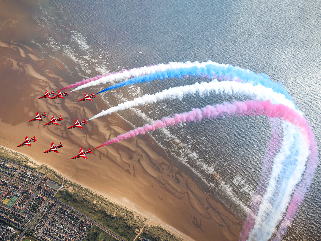RAF Red Arrows over Blackpool beach | Photo Print | Military | Aircraft | Royal Air Force | Wall Art | Decor | Jet | Aviation | Photography Hampshire Prints 6 x 4 No Frame No