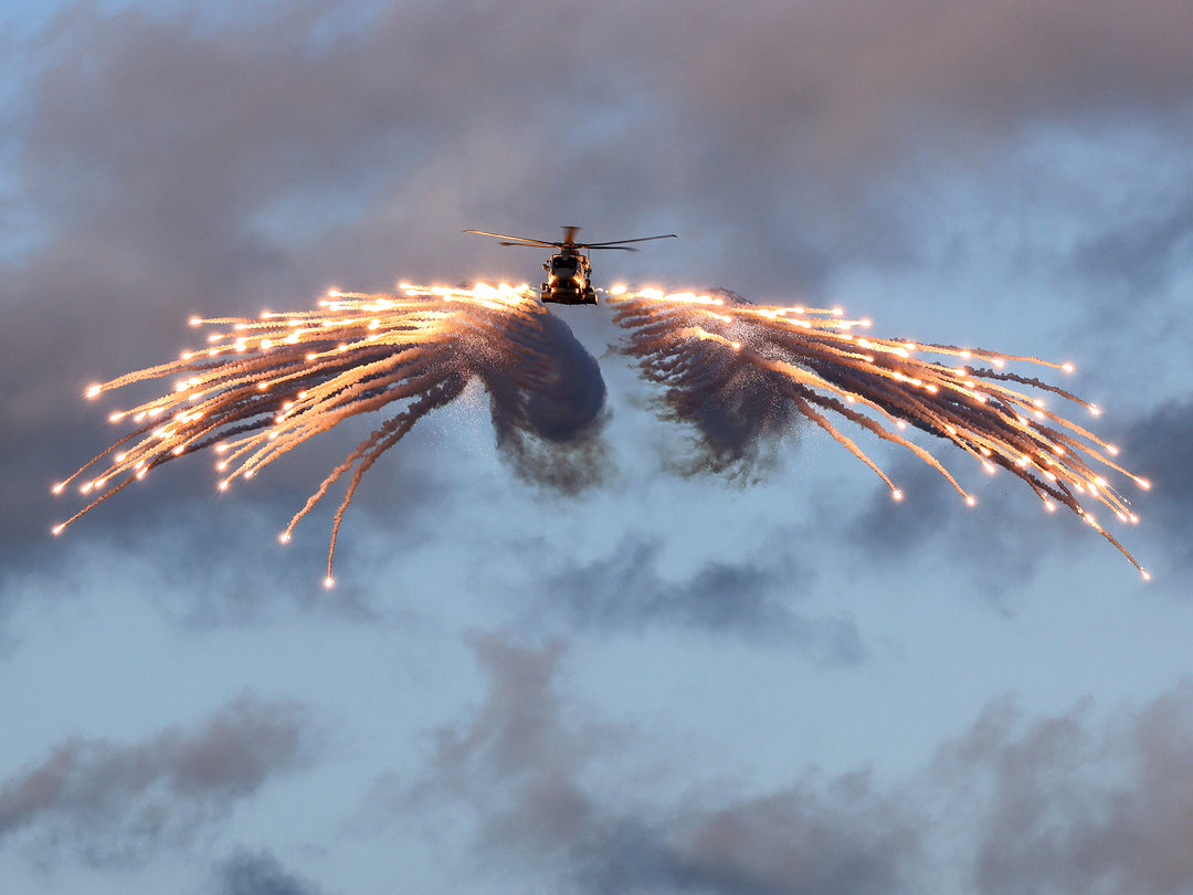 Royal Navy Merlin Helicopter Firing Flares | Photo Print | Military | Aircraft | Royal Navy | Wall Art | NAS | Aviation | Photography | RN Hampshire Prints