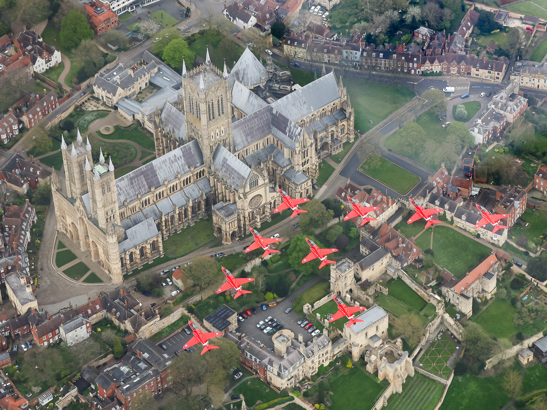 RAF Red Arrows over Lincoln Cathedral | Photo Print | Military | Aircraft | Royal Air Force | Wall Art | Home Decor | Jets | Aviation | UK Hampshire Prints 6 x 4 No Frame No