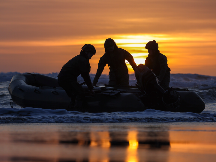 Royal Marines beach Landing at sunset | Photo Print | Framed Print | Military | 47 Commando | Wall Art | Decor | Royal Marines | Photography | RM Hampshire Prints