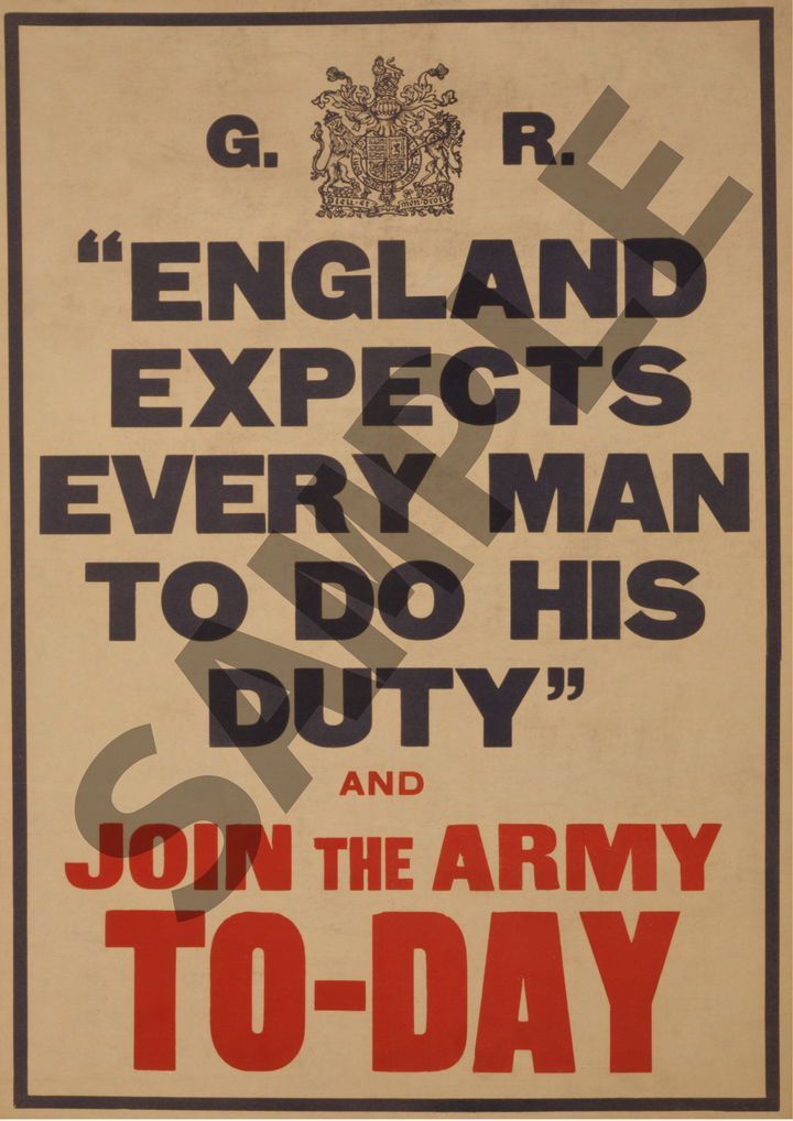 England expects every man to do his duty and join the army to-day | British World War One Recruitment Poster Posters, Prints, & Visual Artwork Hampshire Prints