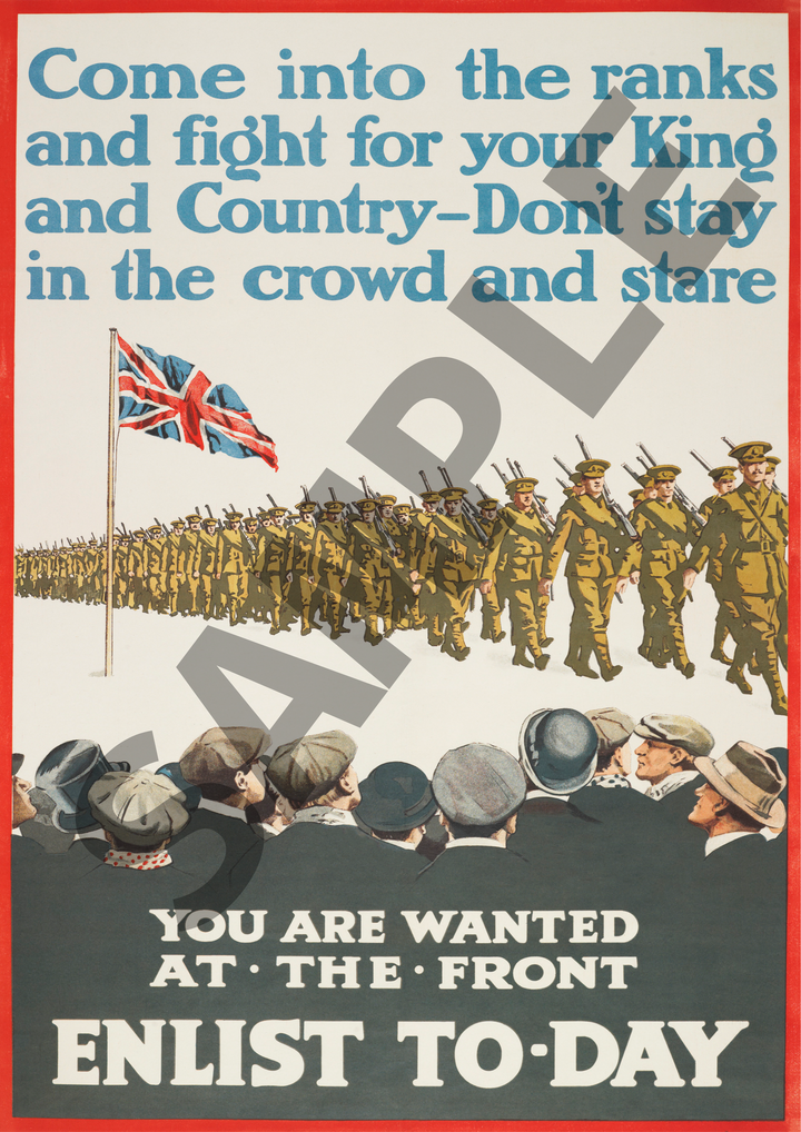Come into the Ranks you are wanted at the front enlist to-day | World War One Recruitment Poster Posters, Prints, & Visual Artwork Hampshire Prints