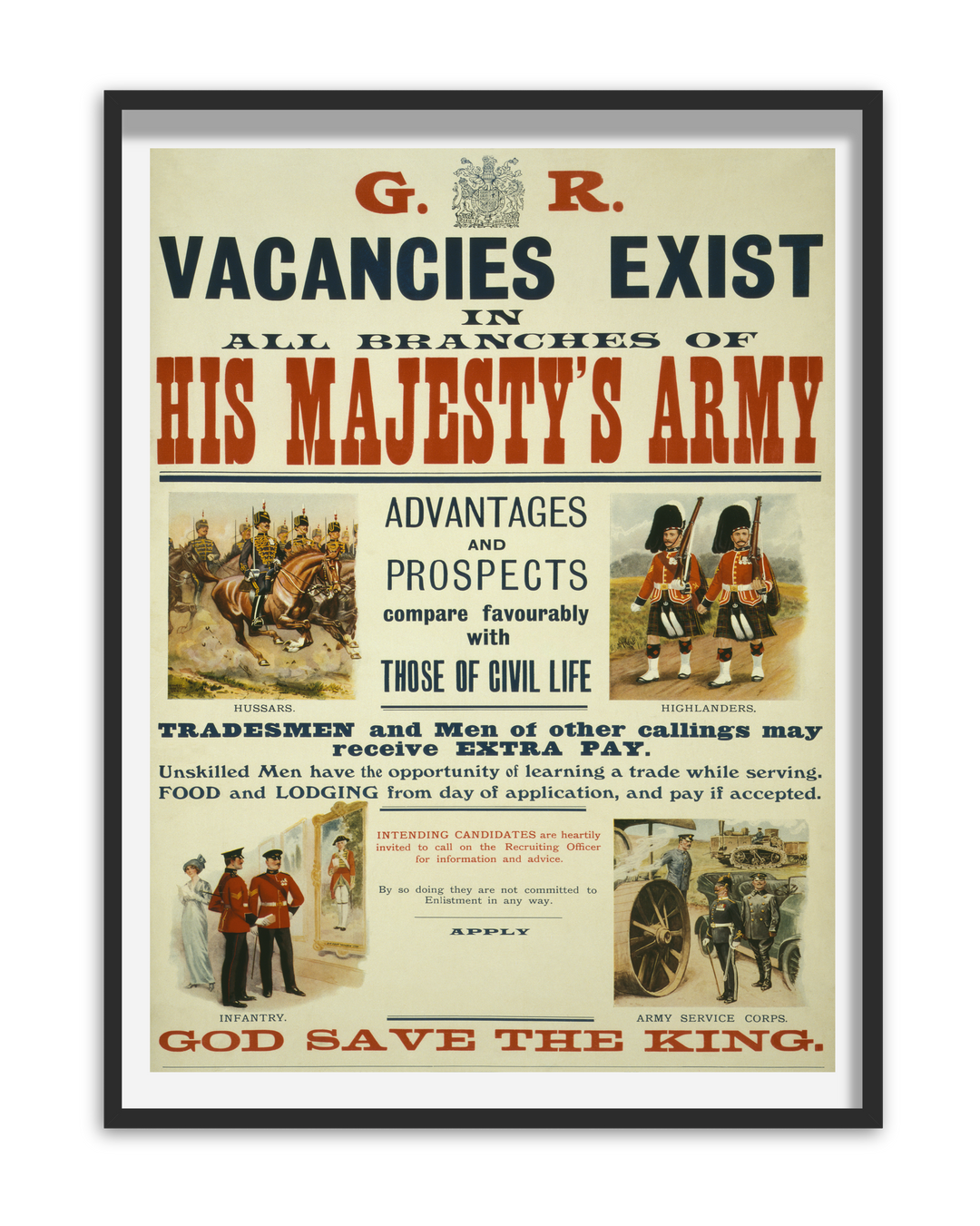 His Majesty's Army Vacancies Exist | World War One Recruitment Poster Posters, Prints, & Visual Artwork Hampshire Prints
