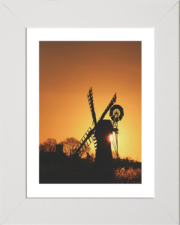 Silhouette of a Norfolk windmill at sunset Photo Print - Canvas - Framed Photo Print - Hampshire Prints