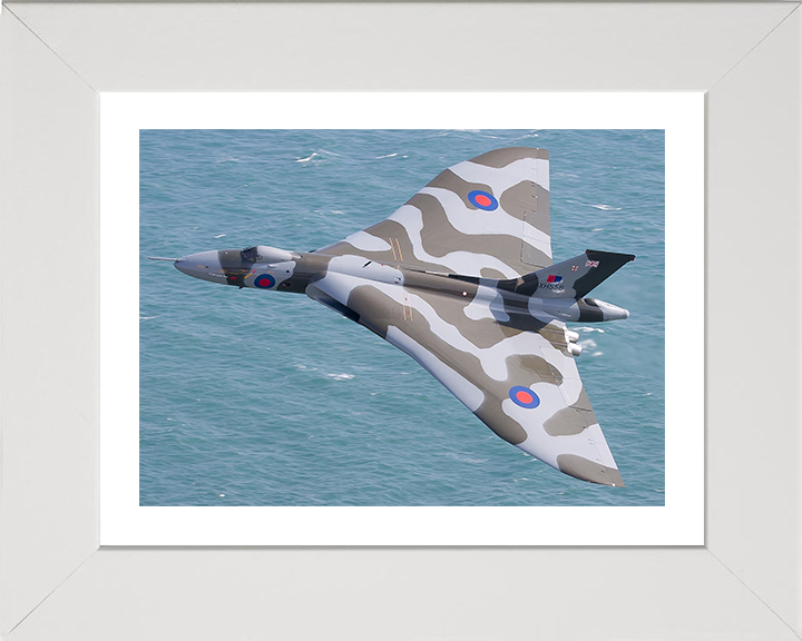 RAF Avro Vulcan Bomber in Flight | Photo Print | Framed Print | Military | Aircraft | Royal Air Force | Wall Art | Home Decor | Aviation | Photography Hampshire Prints 10 x 8 White Frame Yes
