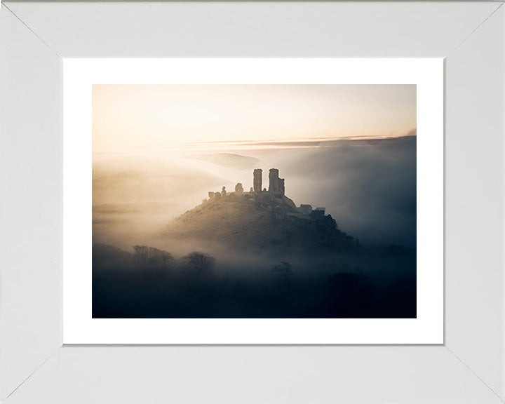 Mist surrounding Corfe Castle Dorset at dawn Photo Print - Canvas - Framed Photo Print - Hampshire Prints