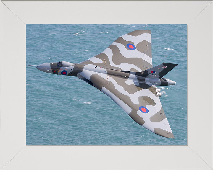 RAF Avro Vulcan Bomber in Flight | Photo Print | Framed Print | Military | Aircraft | Royal Air Force | Wall Art | Home Decor | Aviation | Photography Hampshire Prints 10 x 8 White Frame No