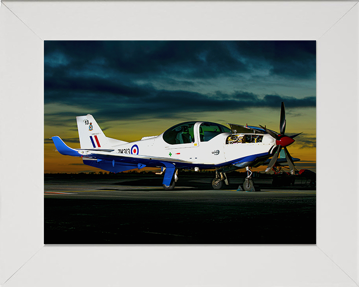 RAF Grob Prefect at sunset | Photo Print | Framed Print | Military | Aircraft | Royal Air Force | Wall Art | Home Decor | Aviation | Photography Hampshire Prints 10 x 8 White Frame No