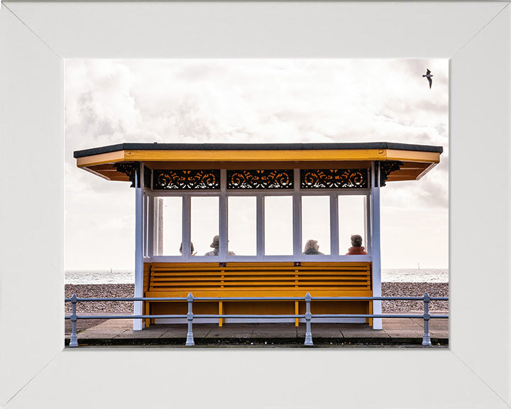 Yellow beach shelters at Southsea beach Hampshire Photo Print - Canvas - Framed Photo Print - Hampshire Prints