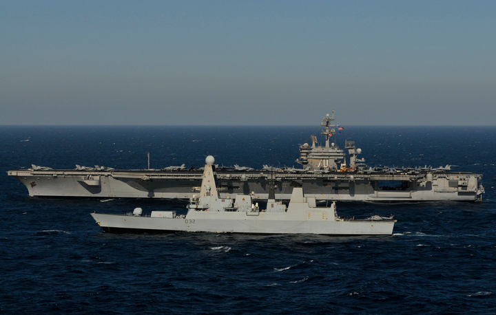 HMS Daring D32 with USS Carl Vinson | Photo Print | Framed Print | Poster | Type 45 | Destroyer | Royal Navy Hampshire Prints