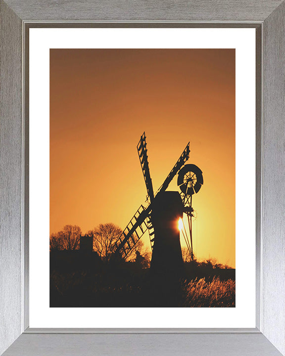 Silhouette of a Norfolk windmill at sunset Photo Print - Canvas - Framed Photo Print - Hampshire Prints