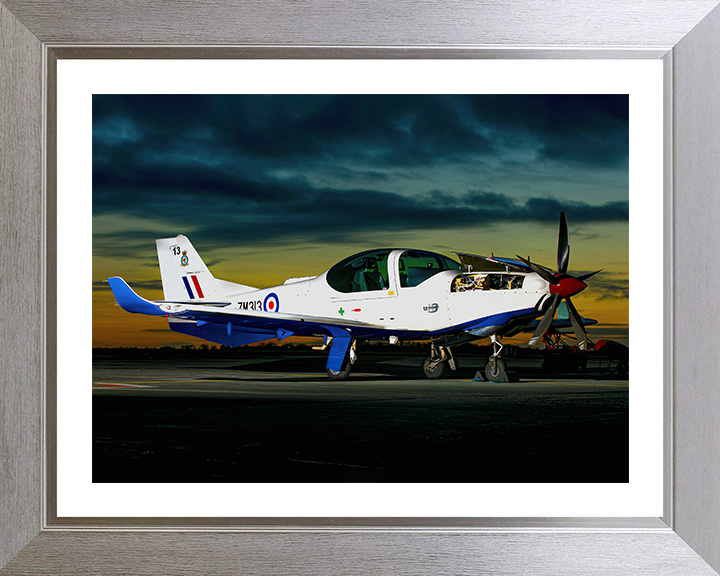 RAF Grob Prefect at sunset | Photo Print | Framed Print | Military | Aircraft | Royal Air Force | Wall Art | Home Decor | Aviation | Photography Hampshire Prints 10 x 8 Silver Frame Yes