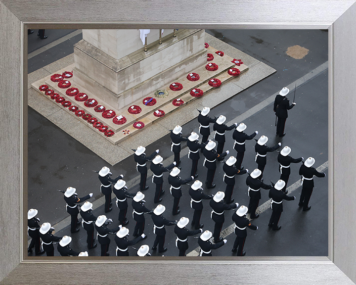 Royal Marines march past the Cenotaph London | Photo Print | Framed Print | Military | Commando | Wall Art | Home Decor | Photography Hampshire Prints 10 x 8 Silver Frame No