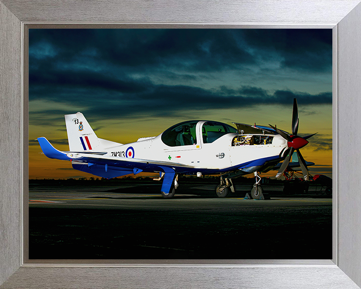 RAF Grob Prefect at sunset | Photo Print | Framed Print | Military | Aircraft | Royal Air Force | Wall Art | Home Decor | Aviation | Photography Hampshire Prints 10 x 8 Silver Frame No