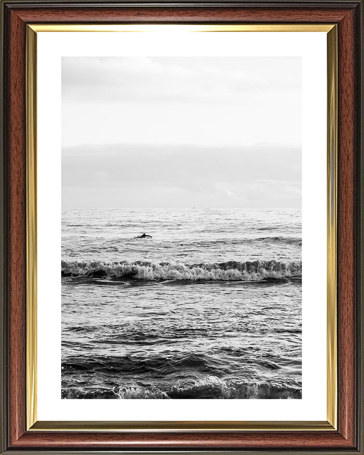 A lone surfer Newquay Cornwall in black and white Photo Print - Canvas - Framed Photo Print - Hampshire Prints