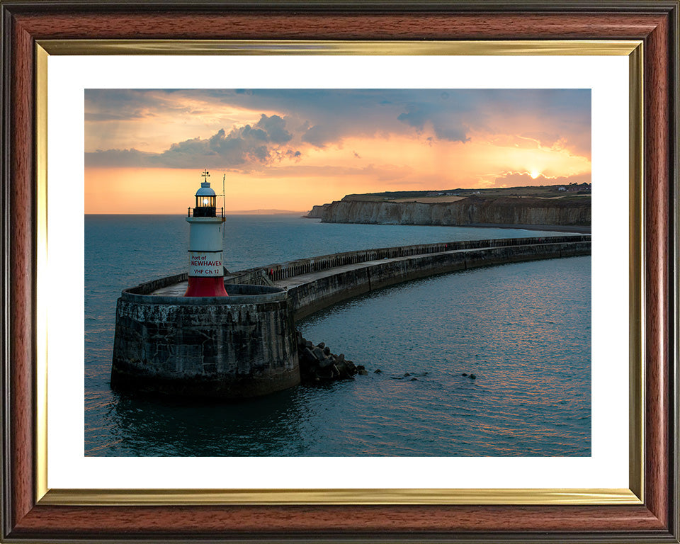 Newhaven Port Lighthouse East Sussex at sunset Photo Print - Canvas - Framed Photo Print - Hampshire Prints