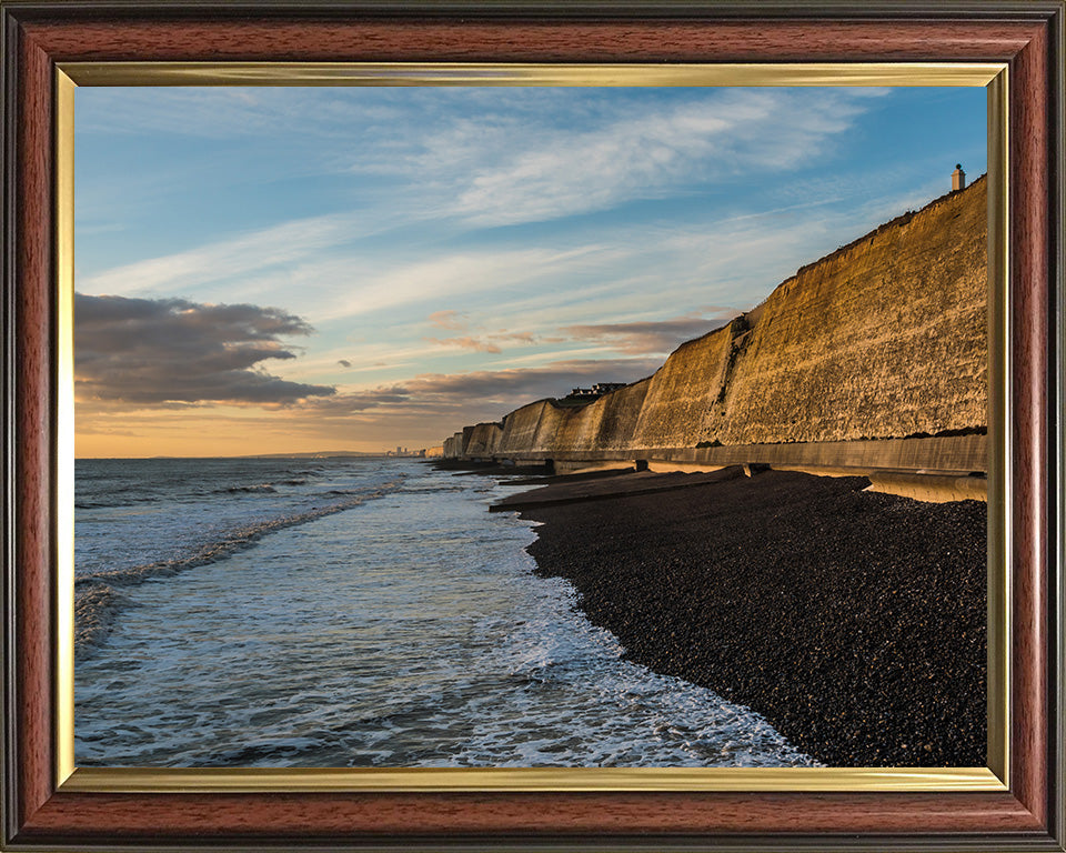Peacehaven beach cliffs East Sussex at sunset Photo Print - Canvas - Framed Photo Print - Hampshire Prints