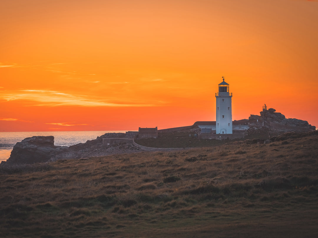 Godrevy Lighthouse in Cornwall at sunset Photo Print - Canvas - Framed Photo Print - Hampshire Prints